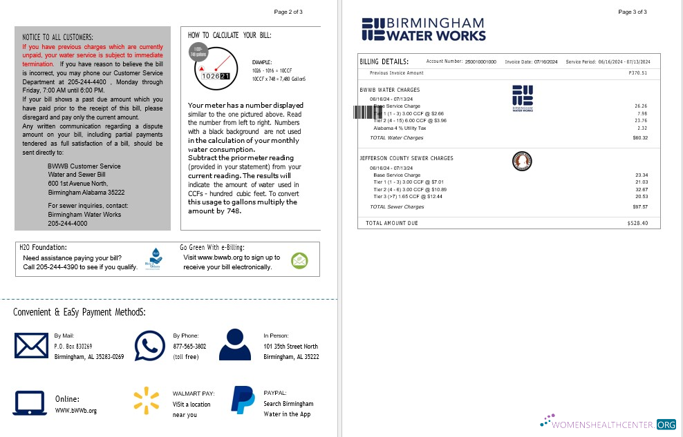 Download UNITED KINGDOM BIRMINGHAM WATER business utility bill Word and PDF template 2 3 Photoshop template